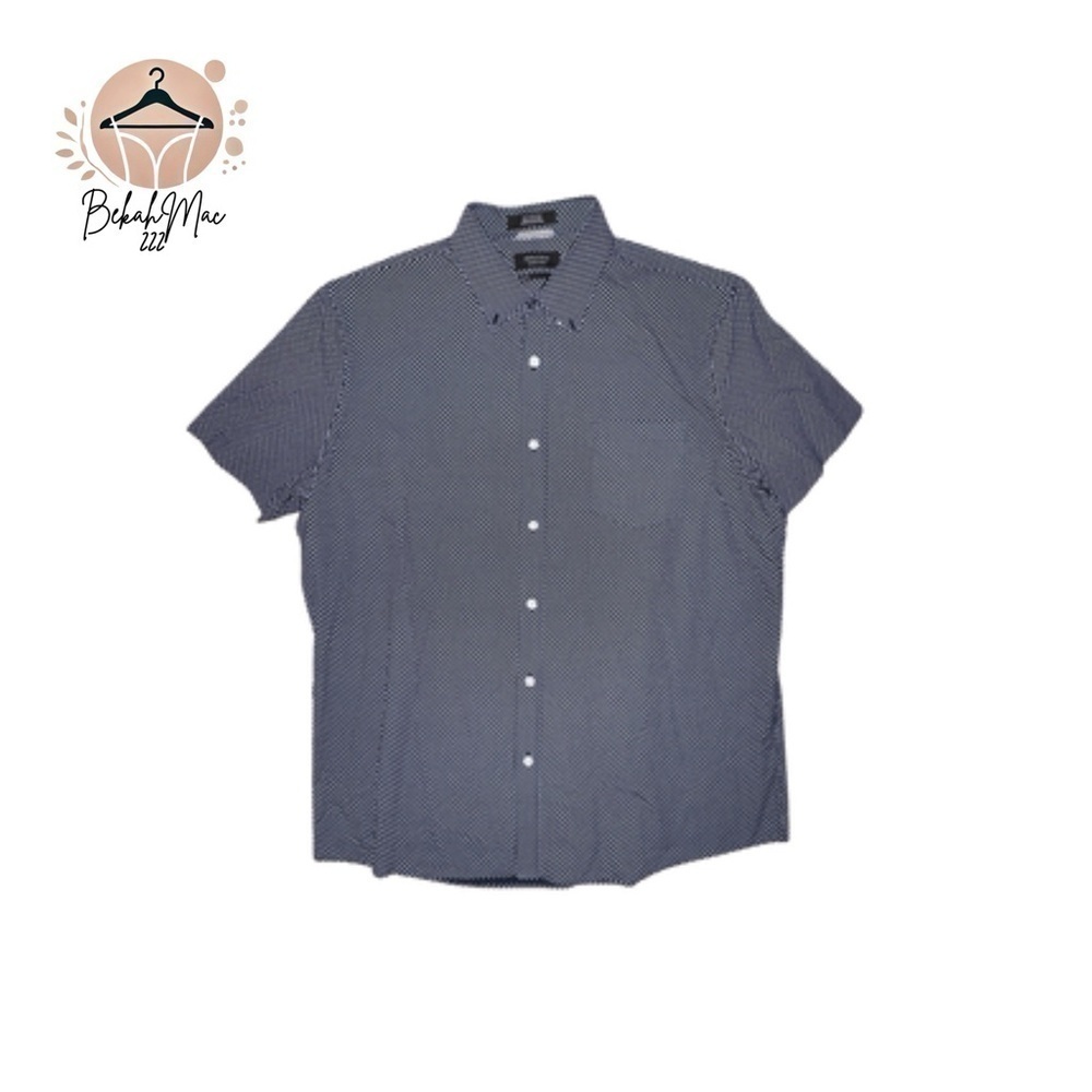 Nordstrom Men’s Shop Trim Fit Short Sleeve Shirt XL Navy Polka Dot